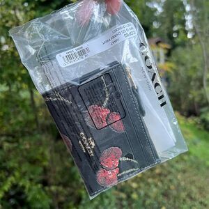 COACH Mini Skinny Id Case Leather Cardholder Wallet w Cherry Print NWT AUTHENTIC